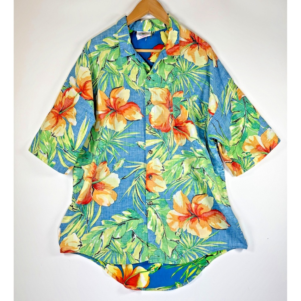 Vintage‎ Paradise Beach Club by Mervyns Hawaiian Shirt Mens Large Reverse Print